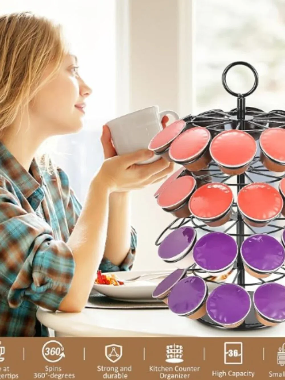 40 Coffee Pods Storage Organizer Compatible with K Cups Spins 360° Pod Stand